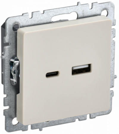 IEK BRITE BASE Бежевый Розетка USB A+C 18Вт РЮ11-1-БрКр