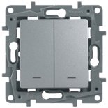 Legrand Etika Алюм Выключатель 2-клавишный с подсветкой/индикациейавт, авт.клеммы, 10 AX, 250 В