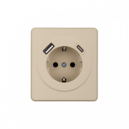 MIELE ROUND Розетка 1-ая с/з с/у з/ш 16А с USB A+C быстрой зарядки 5В/3А шелк, с 1-пост. рамкой