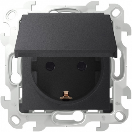 Simon 24 Графит Розетка 2К+3 Sсhuko IP44 c крышкой и защитными шторками