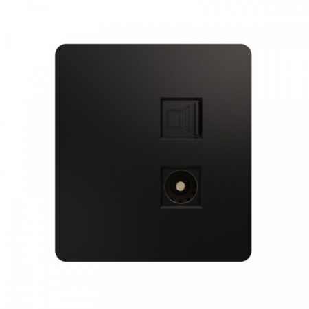 MIELE ROUND Розетка компьютерная RJ45 кат6 + TV с/у оникс, с 1-пост. рамкой