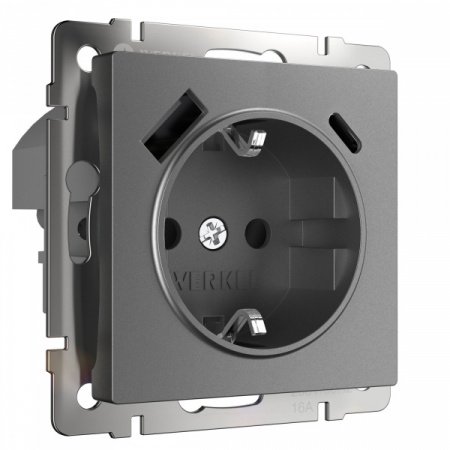 WERKEL Розетка с заземлением, шторками и USB тип A+C (графит матовый) W1171764