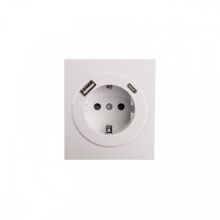 MIELE STRONG Розетка 1-ая с/з с/у з/ш 16А с USB A+C быстр. зарядки 5В/3А жемчуг, с 1-пост. рамкой
