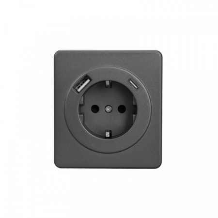 MIELE ROUND Розетка 1-ая с/з с/у з/ш 16А с USB A+C быстр. зарядки 5В/3А титан, с 1-пост. рамкой