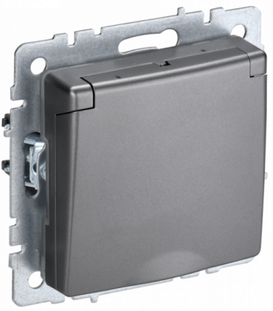 IEK BRITE BASE Сталь Розетка 1-м с/з с защ штор и крыш 16А IP20 РСбш10-3-БрС