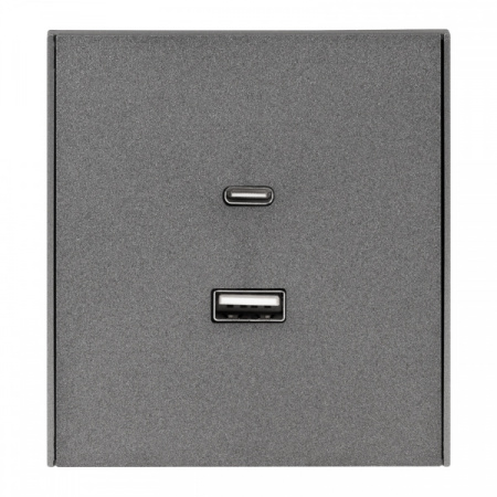 MIELE STRONG Розетка  USB-A+Type-C 3А с функцией быстр. зарядки графит, с 1-пост. рамкой