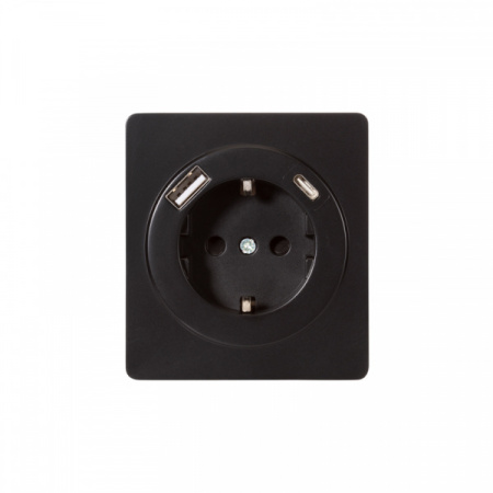 MIELE ROUND Розетка 1-ая с/з с/у з/ш 16А с USB A+C быстр. зарядки 5В/3А оникс, с 1-пост. рамкой