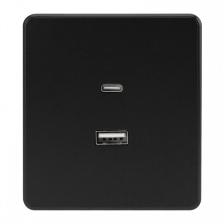 MIELE ROUND Розетка USB-A+Type-C 3А с функцией быстр. зарядки оникс, с 1-пост. рамкой