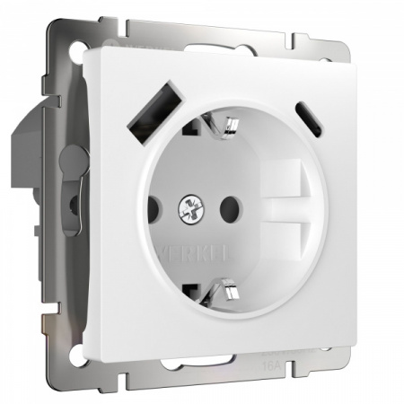WERKEL Розетка с заземлением, шторками и USB тип A+C (белый) W1171701