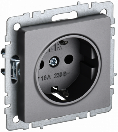 IEK BRITE BASE Сталь Розетка 1-м с/з без защ штор 16А РС11-1-0-БрС
