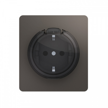 MIELE ROUND Розетка 1-ая с/з с/у, со шторками и крышкой 16А титан, с 1-пост. рамкой