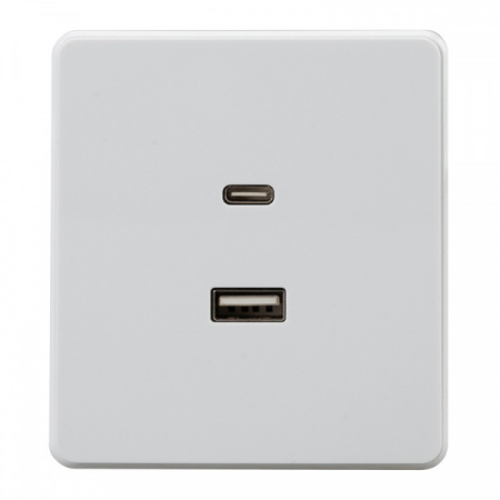 MIELE ROUND Розетка USB-A+Type-C 3А с функцией быстр. зарядки перламутр, с 1-пост. рамкой