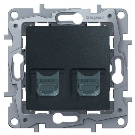 Legrand Etika Антрацит Розетка компьютерная 2-ая RJ45, кат.5е UTP 
