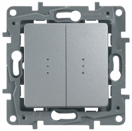 Legrand Etika Алюм Переключатель 2-клавишный с подсветкой, 10А, авт. клем