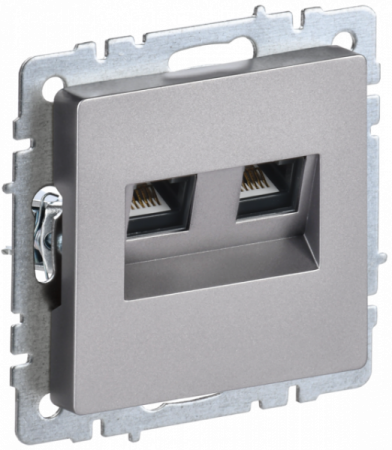 IEK BRITE BASE Сталь Розетка комп двойная RJ45 кат.5E РК10-2-БрС