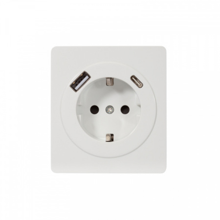 MIELE ROUND Розетка 1-ая с/з с/у з/ш 16А с USB A+C быстр. зарядки 5В/3А перламутр, с 1-пост. рамкой