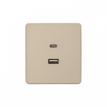 MIELE ROUND Розетка USB-A+Type-C 3А с функцией быстрой зарядки шелк, с 1-пост. рамкой