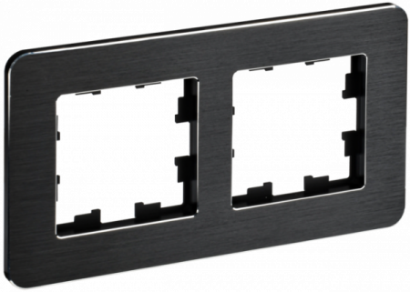 IEK BRITE DECOR Черный рифленый металл скругл.угол  Рамка 2-м РУ-2-1-Бр RE AL