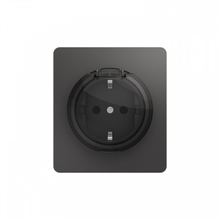 MIELE ROUND Розетка 1-ая с/з с/у, со шторками и крышкой 16А титан, с 1-пост. рамкой