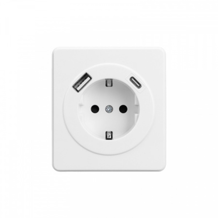 MIELE ROUND Розетка 1-ая с/з с/у з/ш 16А с USB A+C быстр. зарядки 5В/3А перламутр, с 1-пост. рамкой
