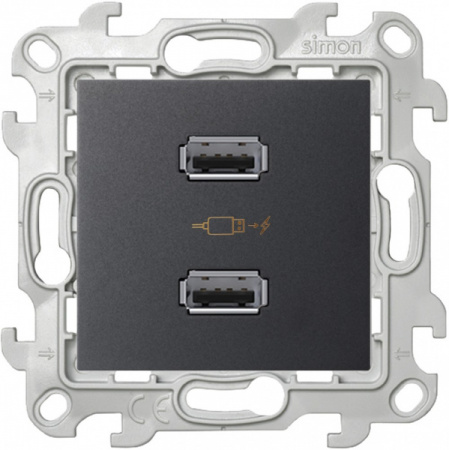Simon 24 Графит Зарядное устройство 2хUSB 2,4A