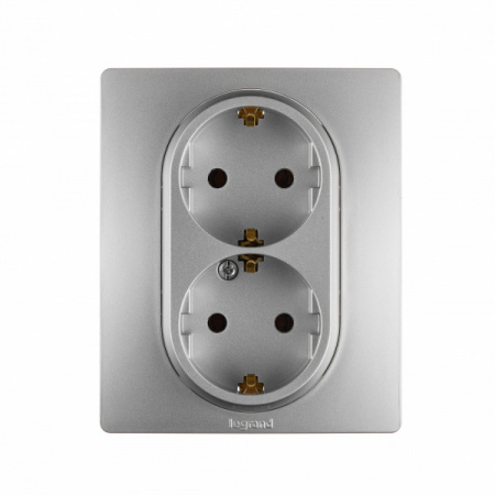 Legrand Etika Алюминий Розетка 2-ая с/з , винтовые клеммы, 16А, 250 В