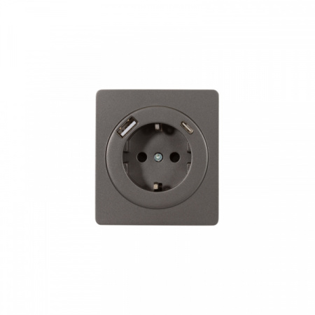 MIELE ROUND Розетка 1-ая с/з с/у з/ш 16А с USB A+C быстр. зарядки 5В/3А титан, с 1-пост. рамкой