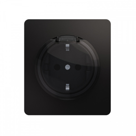 MIELE ROUND Розетка 1-ая с/з с/у, со шторками и крышкой 16А оникс, с 1-пост. рамкой