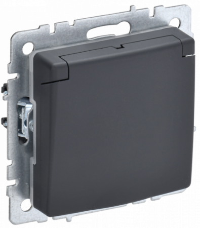 IEK BRITE BASE Графит Розетка 1-м с/з с защ. штор и крыш 16А IP44 РСбш10-3-44-БрГ